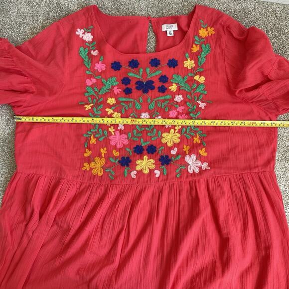 Crown & Ivy Plus Size 2X Flutter Short Sleeves Floral Embroidered Dress Boho - Picture 9 of 12